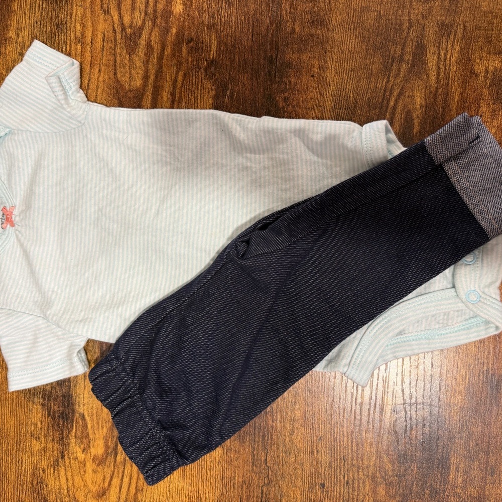 Carter's Navy Joggers with Light Blue Striped Bodysuit